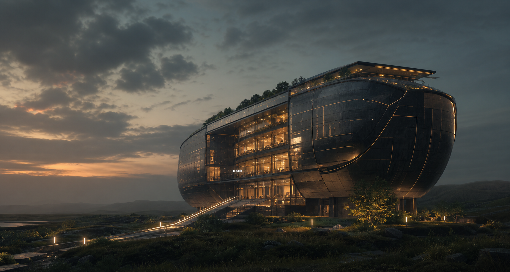 A protected operating architecture glowing with connected work paths